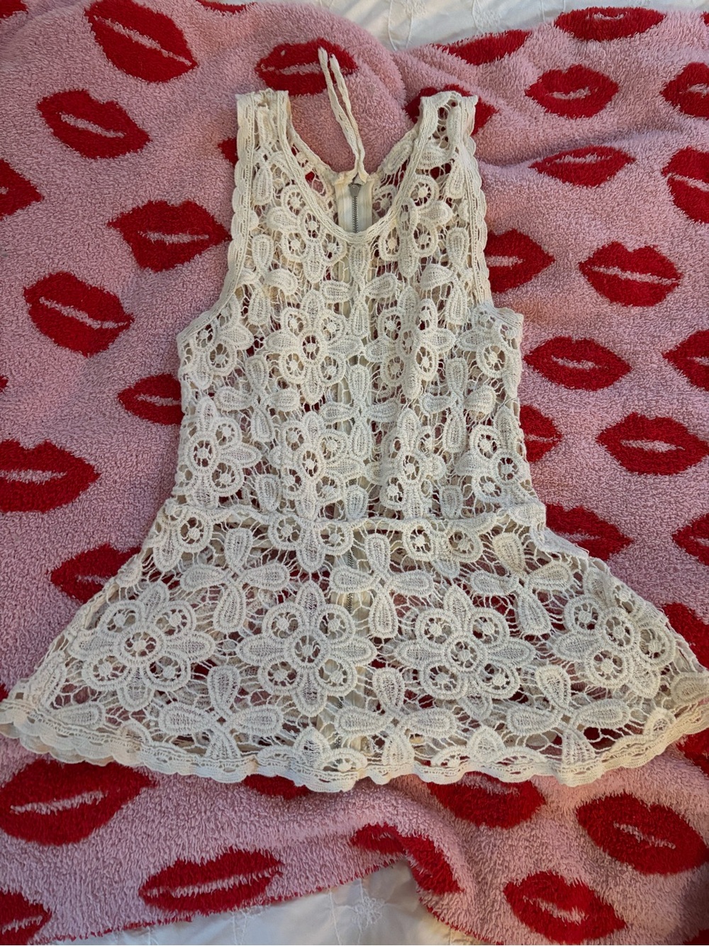 Cynthia Rowley Crochet Floral Peplum Tank Top - Cream